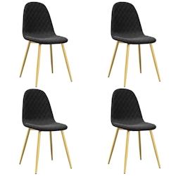 Décoshop26 - Set de 4 chaises de salle à manger avec coutures forme losange en tissu velours noir pieds fer doré DEC025647 - noir 3000255366712_0