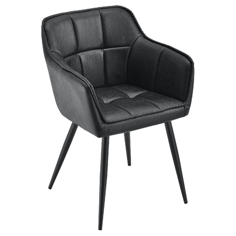 FAUTEUIL DE SALON ÉLÉGANT SIÈGE REMBOURRÉ DESIGN IMITATION VELOURS POLYESTER MÉTAL 79 CM NOIR 03_0005208_0