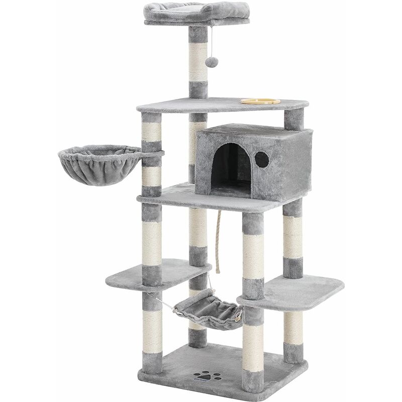 Feandrea Arbre A Chat Hauteur De 84cm Colonne En Sisal Pour Aiguiser Les Griffes 2 Niches Luxueuses Maison De Jeu Meubles Pour Chatons Chats Et Felins Grise Claire Par Songmics Pct61w