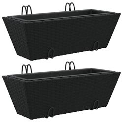 Helloshop26 - Jardinière bac lit surélevé plantes fleurs jardin terrasses avec crochets lot de 2 résine tressée noir 02_0038867 - 3000218071325_0