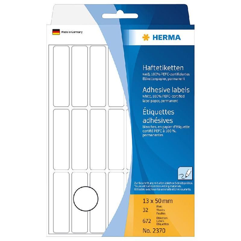 HERMA ETIQUETTES UNIVERSELLES HERMA - COLORIS : BLANC -  13 X 50 - ETUI DE 672 ÉTIQUETTES