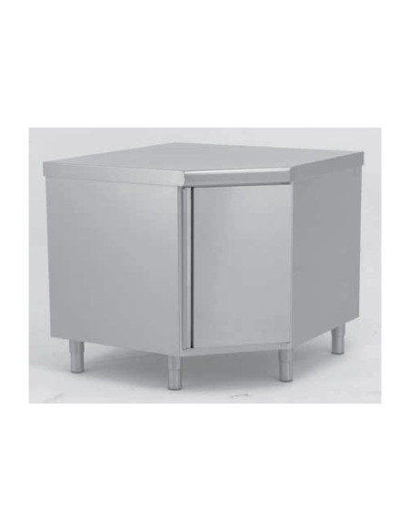 Meuble d'angle inox TOURNUS EQUIPEMENT - Référence 504 580 - acier inoxydable avec plan de travail renforcé et étagère réglable_0