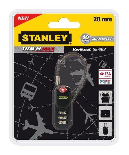 Cadenas Stanley 81160393401 - câble en acier recouvert de vinyle 20 mm - verrouillage à combinaison 3 chiffres - TSA Travel Sentry Approved_0