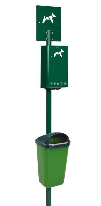 Borne de propreté hygiène canine avec poteau - corbeille plastique - 500 sacs - 50L_0