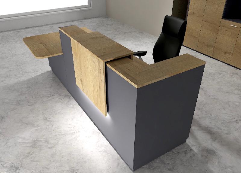 Comptoir d'accueil bi-colore avec PMR Delta et réhausse - 242, Gauche, Oui, Anthracite, Chêne veiné_0