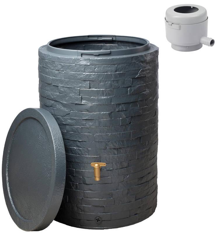Kit cuve Arrondo 250 L gris graphite - Ø 65 x 93 cm - aspect pierre naturelle - avec collecteur gouttière et robinet_0