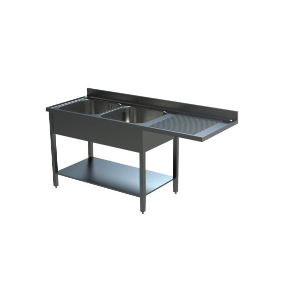 Plonge 2 bacs - 1 égouttoir à droite - 1600x700x900 mm - inox AISI 304 - avec emplacement lave-vaisselle_0