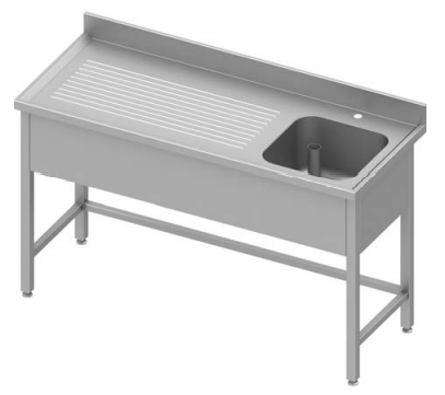 Plonge inox adossée renforcé avec 1 bac à droitesans étagère 1600x7... - P934427160_0