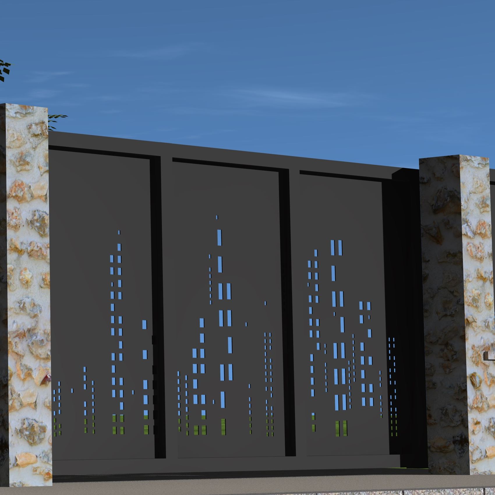 Portail coulissant City - simple vantail - droit - semi-ajouré - aluminium recyclable 3mm - design géométrique moderne_0