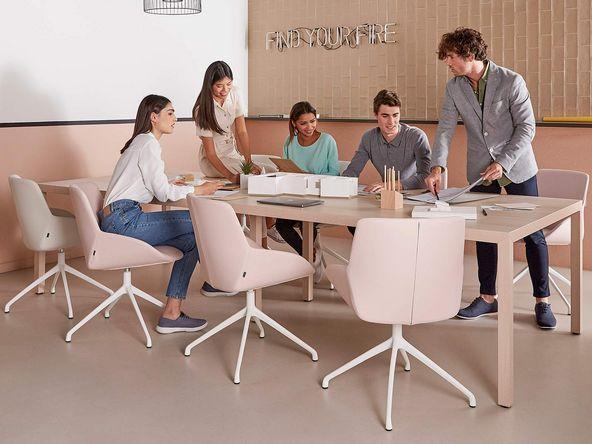 Table de réunion haute avec pied métal et plateau en mélaminé_0