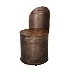 Anticline Créations - Fauteuil bidon avec assise en fer et bois ciré - H88.5 Ø47.5 Assise H48.5 - Marron fonte - Modèle CS1151_0