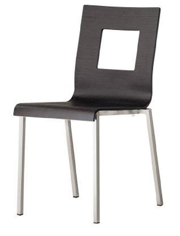 Chaise Ely - Dos coque chêne blanchi ou wengé - Châssis tube carré 20x20 - Finition verni aluminium ou chromé en option_0