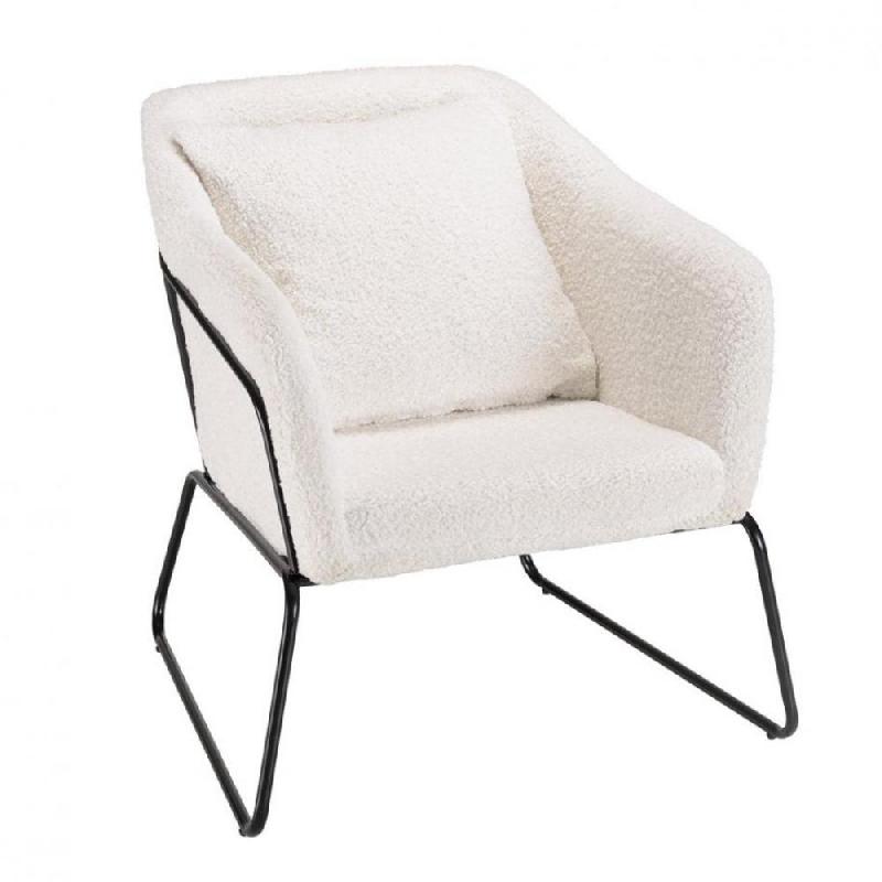 FAUTEUIL DESIGN GOTHY BLANC TISSU BOUCLETTE / STRUCTURE MÉTAL NOIR_0