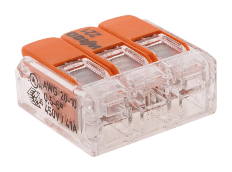 Lot de 5 bornes de raccordement S221 COMPACT - Connexion rapide 3 conducteurs avec leviers 6mm² - Orange - Wago_0