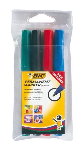 MARQUEUR PERMANENT BIC 2000 POINTE OGIVE 4,95 MM - POCHETTE DE 4 COULEURS