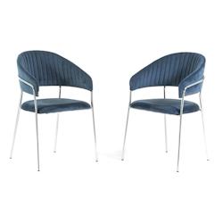 RATTATAN Lot de 2 chaises d’intérieur en velours, rembourrées, pieds en métal, design élégant pour salle à manger, cuisine, restaurants - Bleu_0