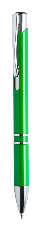 Stylo à bille en plastique - grip et clip argentés - encre bleue - couleur verte - 9g_0