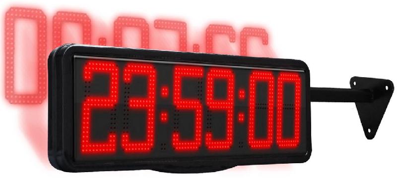 Afficheur int/ext. Led - double face sur potence - 6 chiffres 20 cm - horloge / calendrier / chronomètre / timer / thermomètre (option) - télécommande sans fil #2200/2rg/pm_0