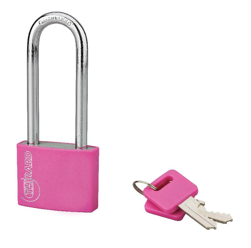 Cadenas à clé Thirard - Aluminium coloré rose 40 mm - Anse 1/2 haute_0