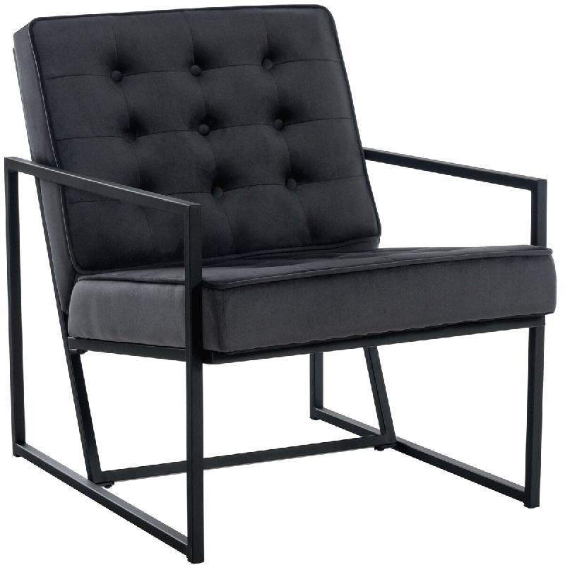 Décoshop26 - Fauteuil lounge en velours gris et cadre métallique capitonné design minimaliste FAL10546 - gris métal 3000391469605_0