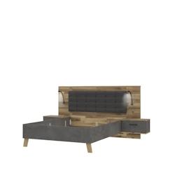 Deladeco Lit avec chevets moderne 140x190 cm chêne/gris Ricciano - 3665367386296_0