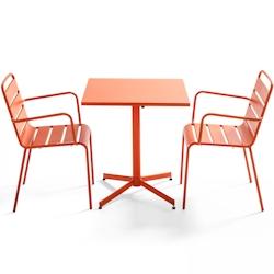 Oviala Business Ensemble table de terrasse carrée et 2 fauteuils métal orange - Oviala - orange acier 105391_0