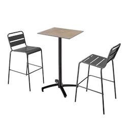 Oviala Business Ensemble table haute stratifié marbre beige et 2 chaises hautes gris - Oviala - gris métal 110525_0
