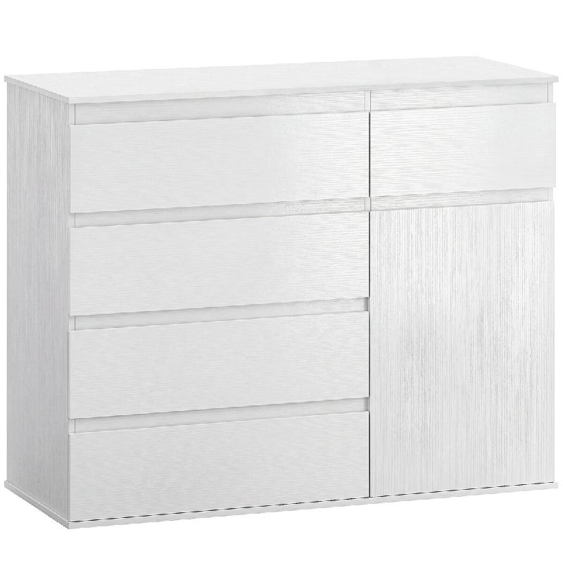 Helloshop26 - Commode 5 tiroirs buffet salon 100 x 40 x 80 cm rangement fermeture douce étagère réglable épuré moderne en MDF blanc 21_0003659 -_0