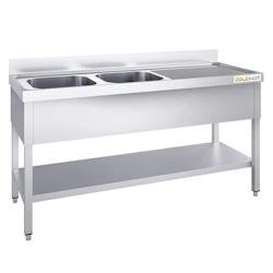 Plonge inox 1600x700mm avec 2 bacs à gauche et égouttoir à droite PREMIUM - GOLDINOX - inox 3701770815975_0