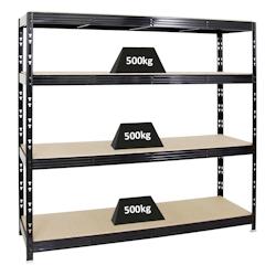 PROREGAL Étagère charge lourde RHINO - H180 x L200 x P60 cm - 500 kg par niveau - Tablette MDF 16 mm - Noir - Usage professionnel et domestique_0