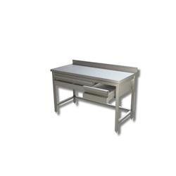 Table avec étagère et 4 tiroirs avec  dosseret - Gamme 700 - Ristopro - l200- L- P70- h85- Inox AISI430 - 7864848651533_0