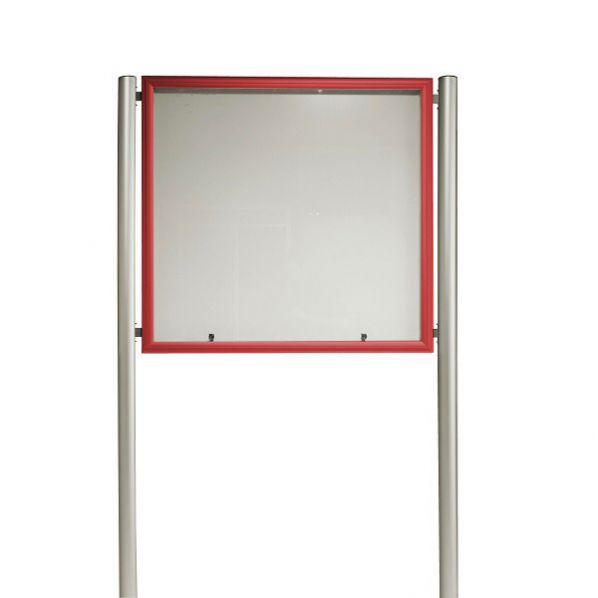Vitrine d'extérieur sur pied cadre rouge - 9 x A4 - 2 serrures - étanche et sécurisée_0