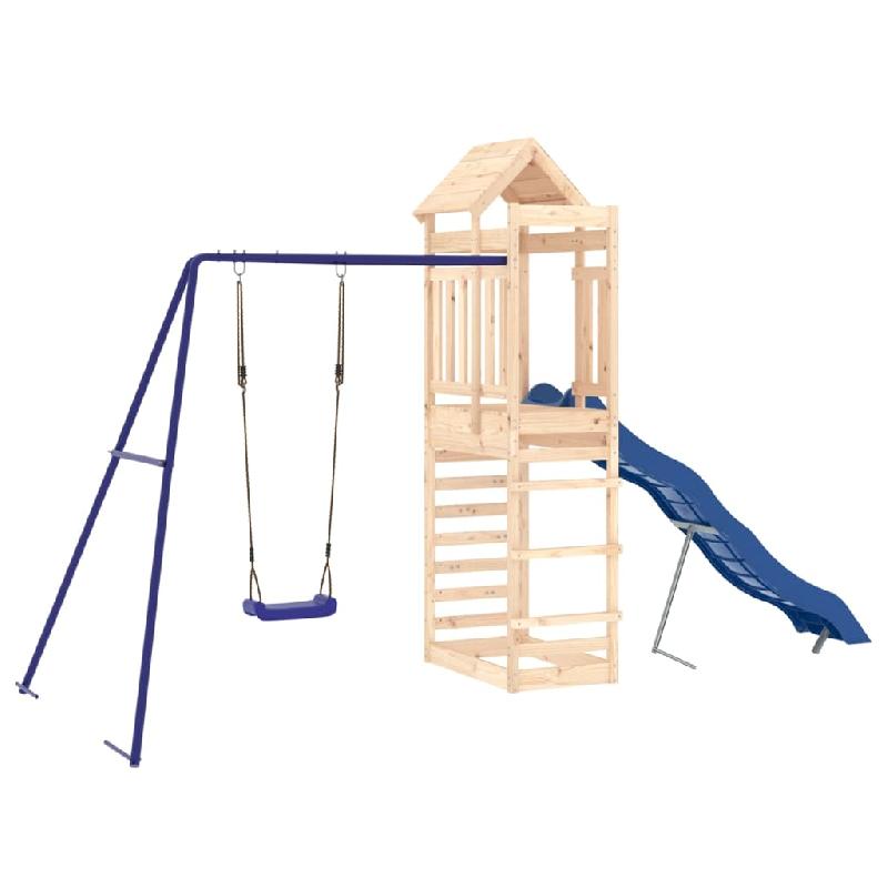 AIRE DE JEUX D\'EXTÉRIEUR BALANÇOIRES TOBOGGAN PORTIQUES ROBUSTE JEUX JARDIN 185 X 185 X 186 CM BOIS DE PIN MASSIF 02_0004924_0