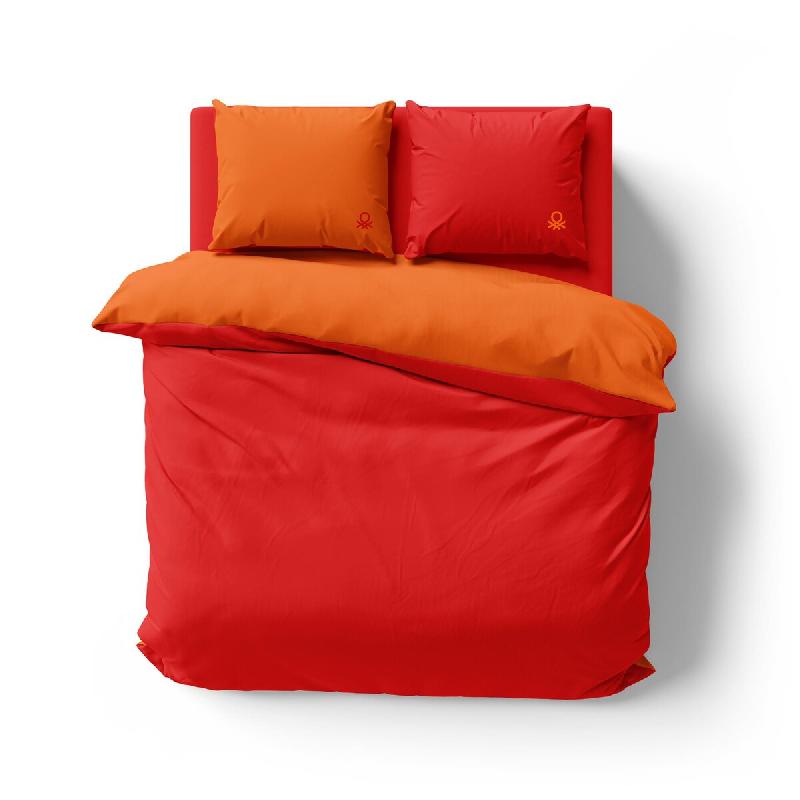 Benetton - Housse de Couette Réversible 200/220cm avec Drap 160/200+30cm et 2 Taies d'Oreiller 50/70cm Orange et Rouge - multicolore BE712_0
