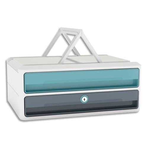 Cep module moovup secure 2 tiroirs. Caisson blanc tiroirs vert d'eau et gris orage_0