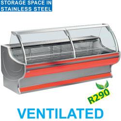 Comptoir vitrine réfrigéré ventilé à vitre bombée - LS15/B1-VV/R2 avec réserve et plan de travail en granit_0