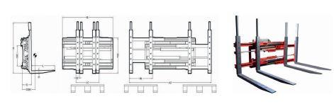 Double positionneur 1-2 palettes - Écarteur de fourche avec fourches vissées et capacité 2000kg à 600mm_0