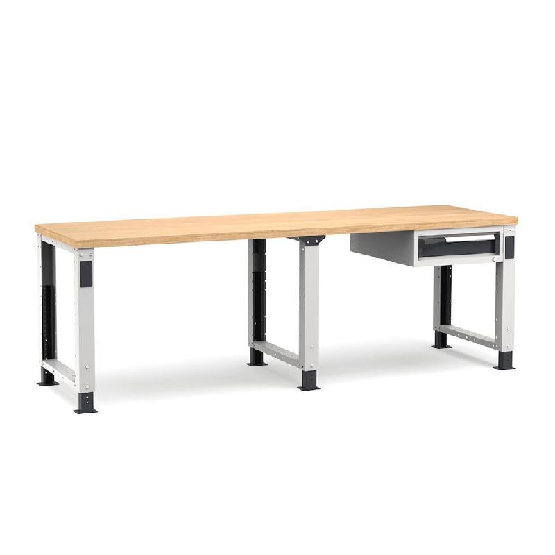 Établi plateau bois L.2500 mm avec pieds réglables et bloc 1 tiroir NOVALP_0