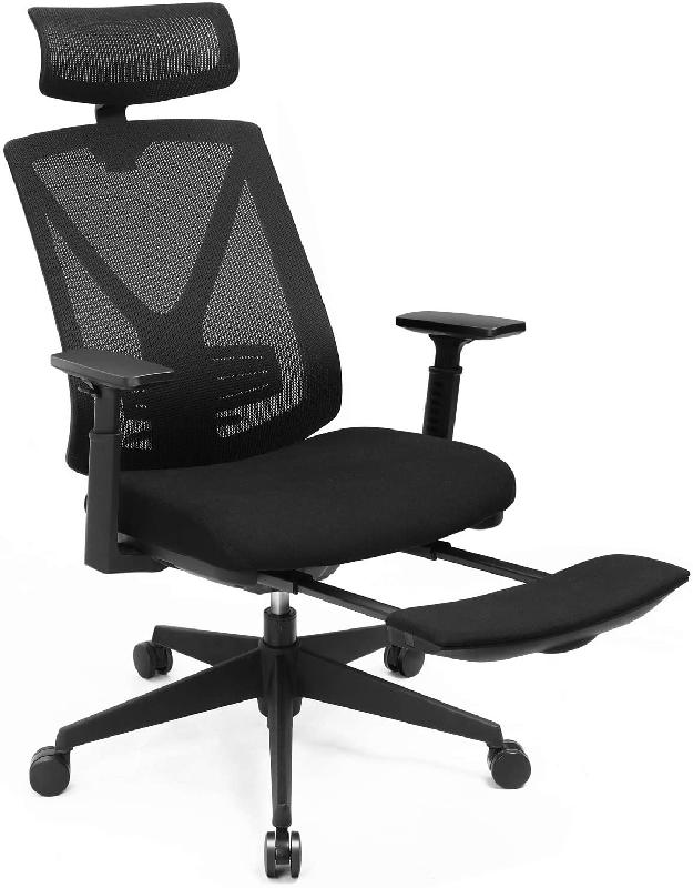 CHAISE DE BUREAU AVEC REPOSE PIED FAUTEUIL DE BUREAU ERGONOMIQUE EN FILET MÉCANISME BASCULANT (90-135°) CHARGE MAX. 150 KG NOIR 12_0000410_0