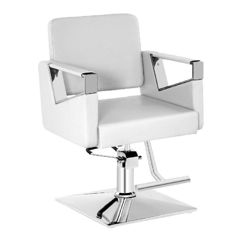FAUTEUIL DE BARBIER AVEC REPOSE-PIEDS ROTATIF À 360 DEGRÉS ACIER SYNTHÉTIQUE BLANC 14_0001633_0