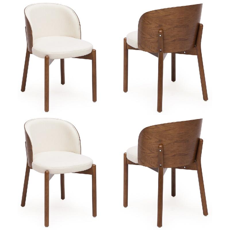 Merax 4 chaises de salle à manger en bois massif, tissu lin, dossier enveloppant et placage frêne, noyer - multicolore Bois massif N634P448272A-4_0