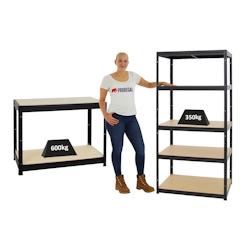 PROREGAL Mega Deal 1x Étagère charge lourde SLIM ELEPHANT M HxLxP 180x90x60cm & 1x Etabli DINO réglable en hauteur 90x120x60cm, 600kg par niveau -_0