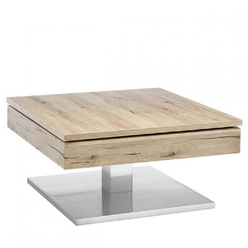 Table basse Monroe - plateau pivotant en placage chêne noueux - piétement métal inox brossé_0