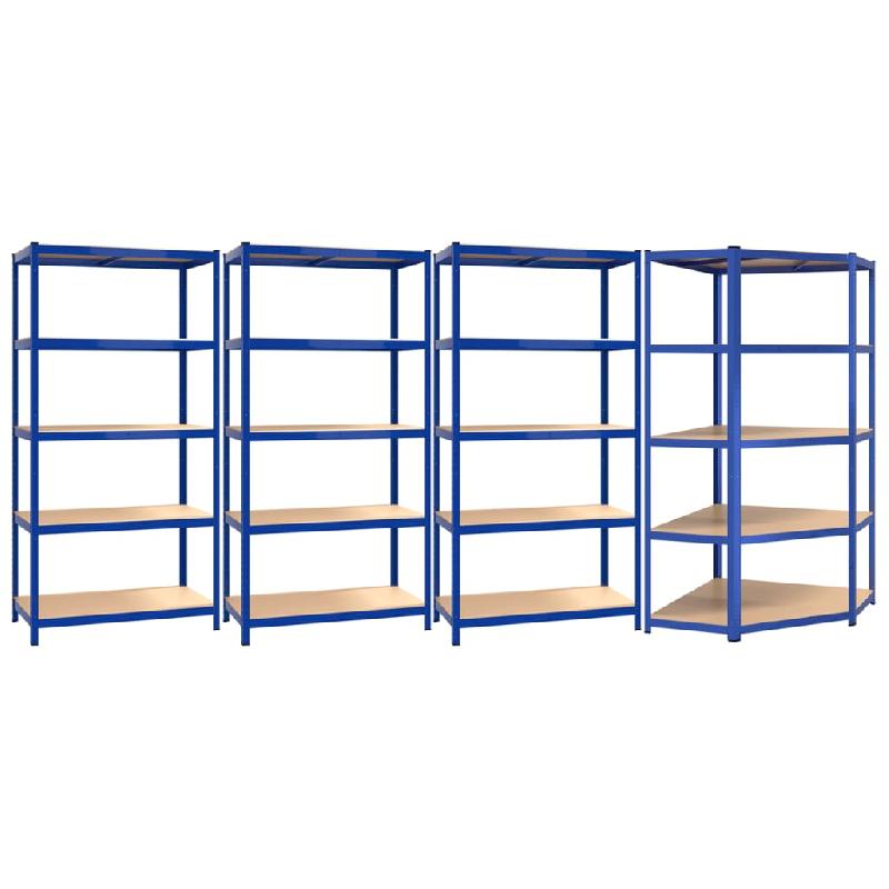 Vidaxl étagères à 5 niveaux 4pcs bleu acier et bois d'ingénierie 3154224_0