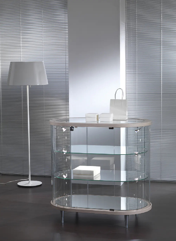 Vitrine cylindrique basse 203/obva - gris clair_0