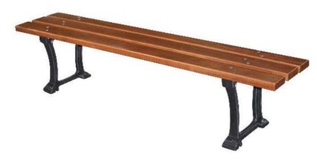 Banquette extérieure en bois exotique vernis Pampelune - pieds en fonte antirouille, longueur 180 ou 200 cm_0