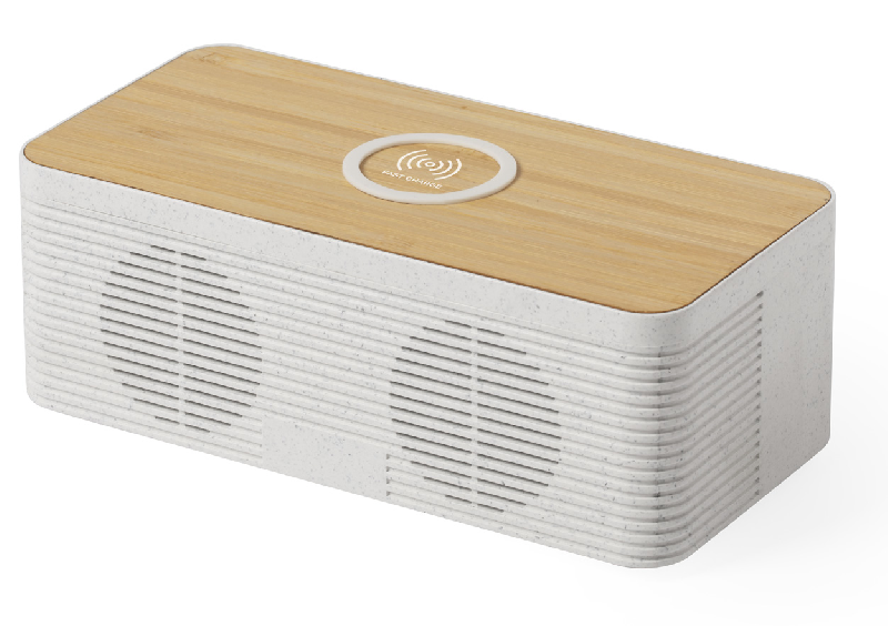 Enceinte Bluetooth avec chargeur sans fil 10W - Boîtier en bambou et paille de blé - Mains libres et rechargeable_0