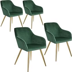 Helloshop26 - Lot de 4 chaises pieds doré siège de salon cuisine salle à manger design élégant velours vert 08_0000111 - 3000939899789_0