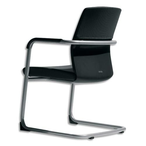 Mti international fauteuil visiteur noir en tissu, piètement luge gris aluminium h86,8 cm, largeur 59 cm_0