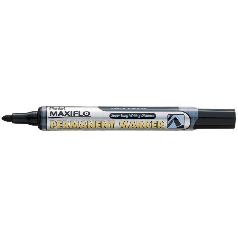 Pentel Maxiflo NLF50 Marqueur permanent pointe conique moyenne avec bouton poussoir réencreur, Blister x1 Noir - noir plastique 3474375050019_0